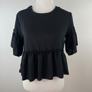 Altar'd State Womens Black Ruffle Peplum Blouse Top XS B1462W039JD